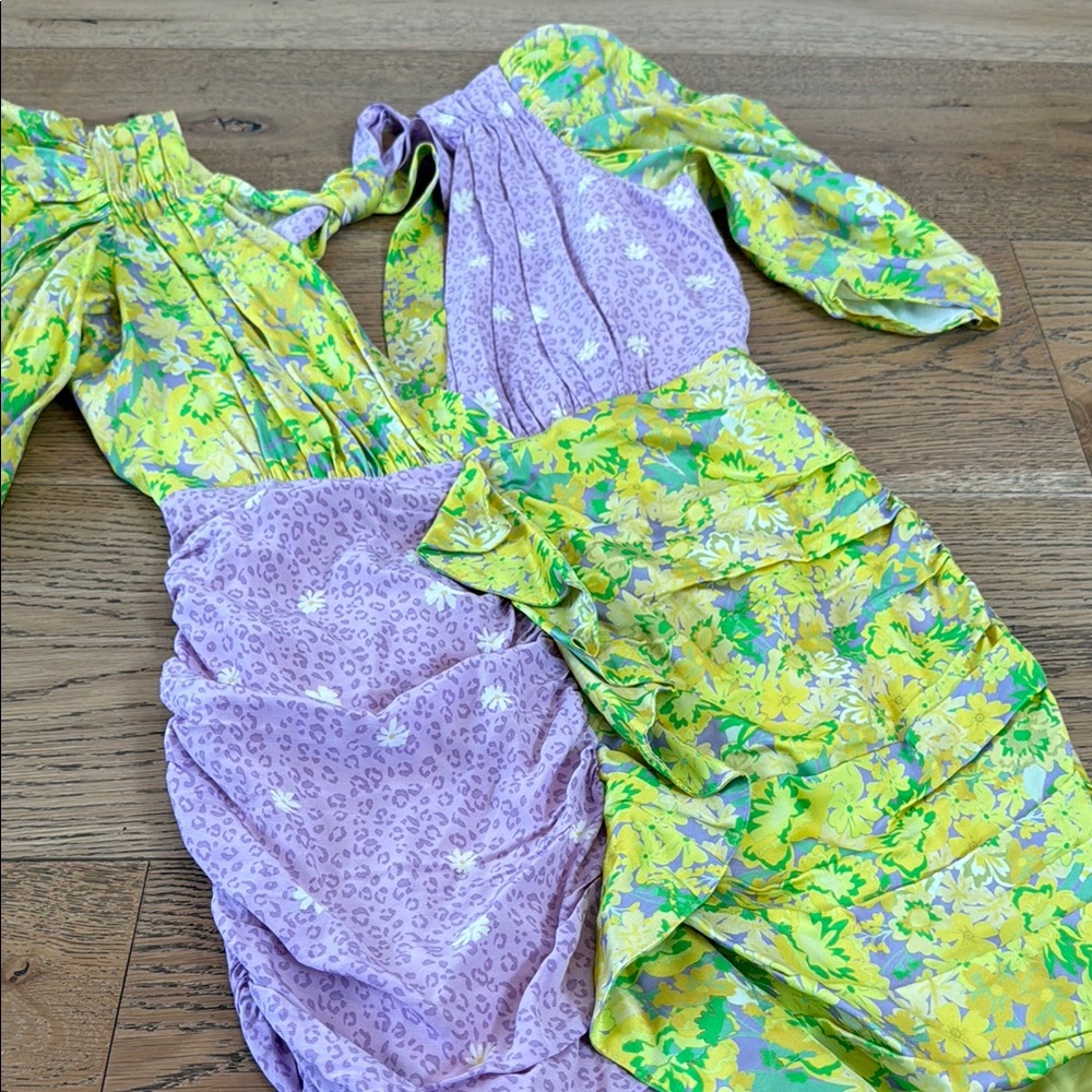 Floral Patchwork Dress in Yellow and Purple